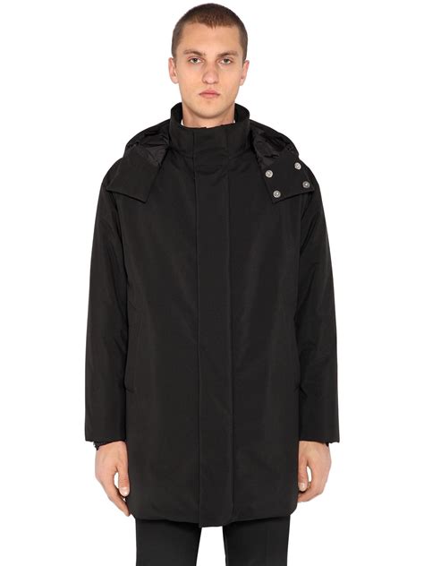 prada jacket mens tecno|Black Technical Fabric Down Jacket With Hood .